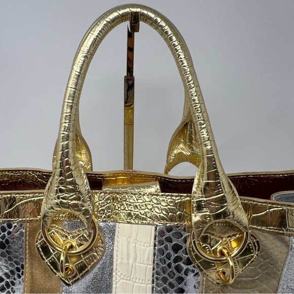 BEVERLY FELDMAN Shoulder Bag Satchel Gold / Silver Leather handbag - Picture 10 of 16